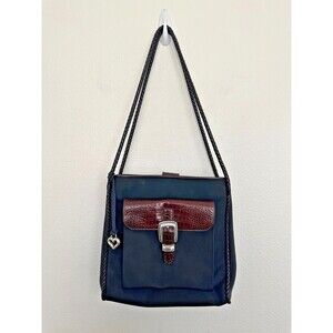 Brighton Nylon Shoulder Bag Braided Strap Croc Embossed Black Silver Western